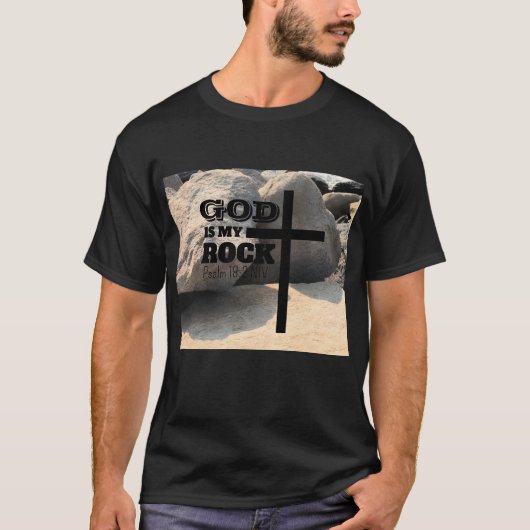 God is My Rock Bible Verse Black Cross Christian T-shirt (Voorkant)