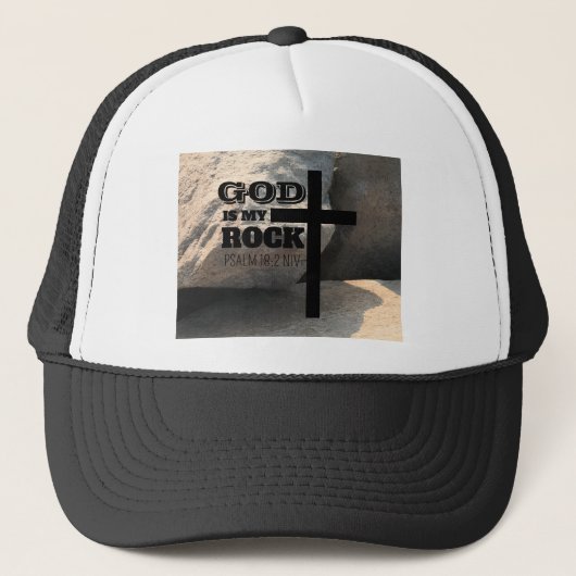 God is My Rock Bible Verse Black Cross Christian Trucker Pet (Voorkant)