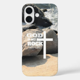 God is My Rock Bible Verse White Cross Christian iPhone 16 Hoesje
