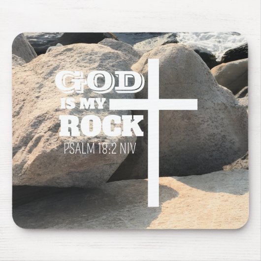 God is My Rock Bible Verse White Cross Christian Muismat (Voorkant)