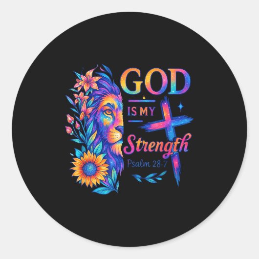 God Is My Strength Psalm 28_7 Lion Tee  Ronde Sticker (Voorkant)