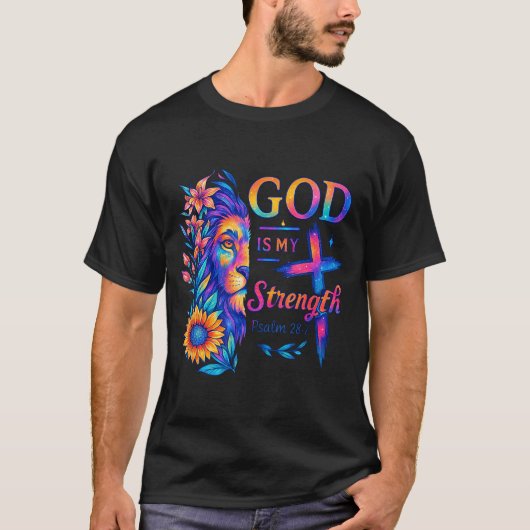 God Is My Strength Psalm 28_7 Lion Tee  T-shirt (Voorkant)