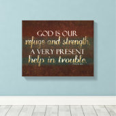 God is onze Christelijke bijbel Verse Brown/Gold Canvas Afdruk (Insitu (Houten vloer))