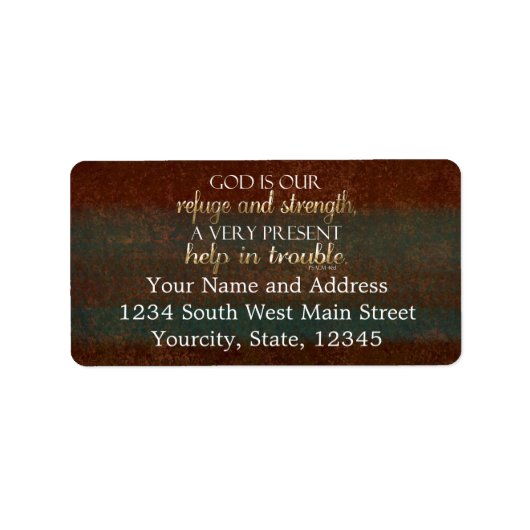God is onze Christelijke bijbel Verse Brown/Gold Etiket (Voorkant)