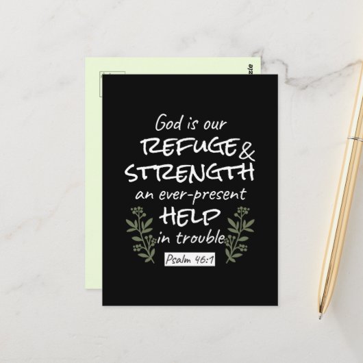 'God is onze toevlucht en kracht' Psalm 46:1 Briefkaart (Voorkant / Achterkant in situ)