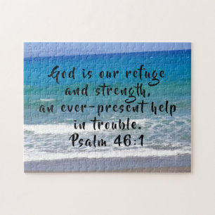 God is onze toevlucht en kracht Psalm 46:1 strand Legpuzzel