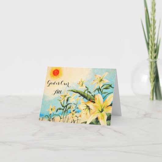 God is over alle originele kunst Lilly Wenskaart Bedankkaart (Voorkant)