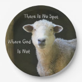 God is overal schaap papieren bordje (Voorkant)