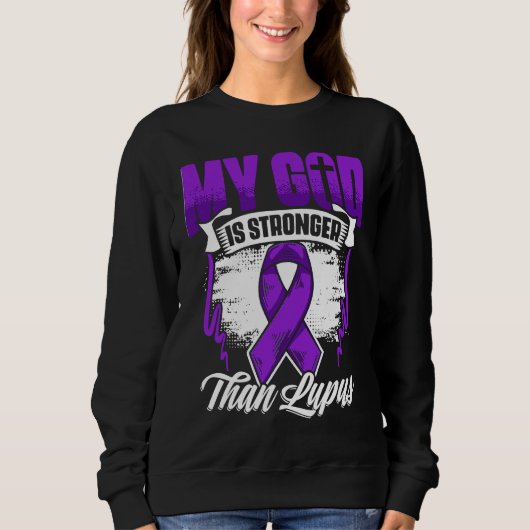God Is Stronger Than Lupus Purple Ribbon Lupus Awa Trui (Voorkant)