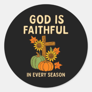 God Is Trouw Herfst Christelijke Bijbelvers Pompoe Ronde Sticker