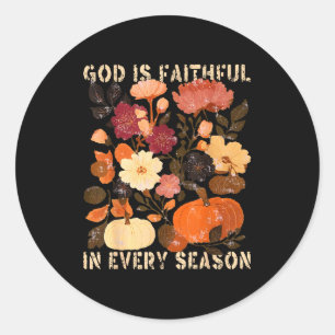 God Is Trouw In Elk Seizoen Bloemrijke Herfst Chri Ronde Sticker