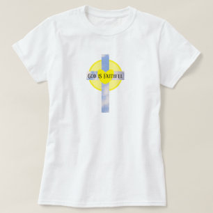 God is trouwe Christelijk Geel en Blauw T-shirt