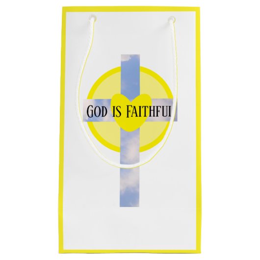 God is trouwe kruishelling Bijbel Verse Geel Klein Cadeauzakje (Voorkant)