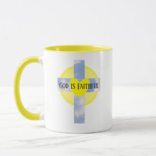 God is trouwe kruishelling Bijbel Verse Geel Mok