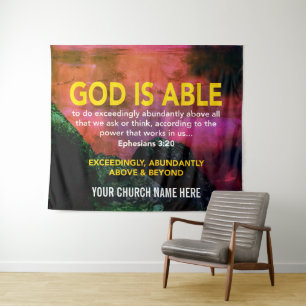 GOD IS VERMOGEND Efeziërs 3:20 Kerk Wandkleed