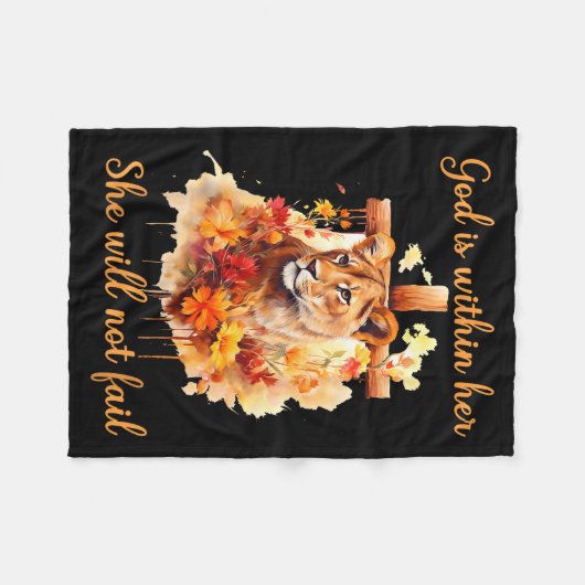 God Is Within Her She Will Not Fail Lioness Cross  Fleece Deken (Voorkant (Horizontaal))