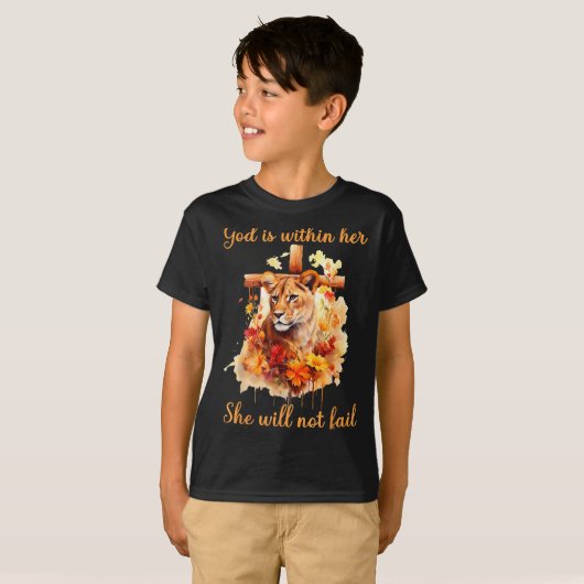 God Is Within Her She Will Not Fail Lioness Cross T-shirt (Voorkant volledig)