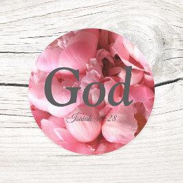 God Jesaja 40:28 Vers Elegant Roze Bloemen Classi Ronde Sticker