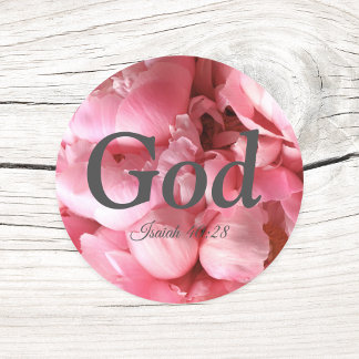 God Jesaja 40:28 Vers Elegant Roze Bloemen Classi Ronde Sticker