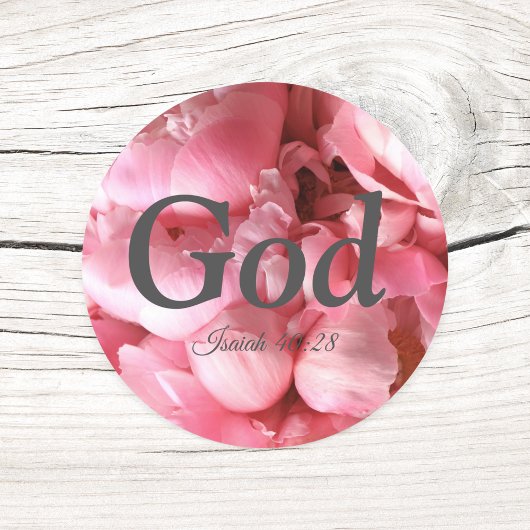 God Jesaja 40:28 Vers Elegant Roze Bloemen Classi Ronde Sticker