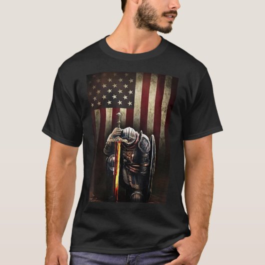 God Jesus Christelijk Amerikaanse vlag Knight Temp T-shirt (Voorkant)