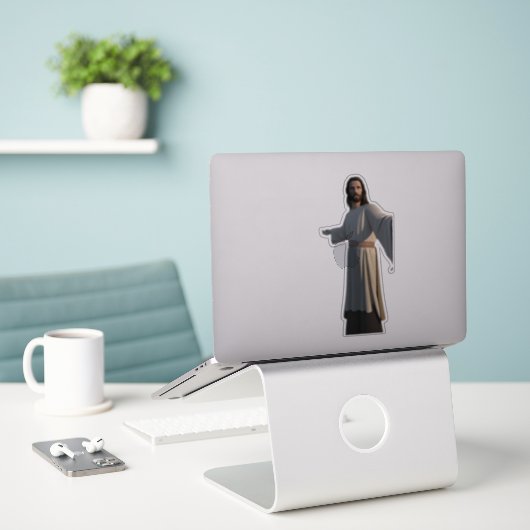 God Jesus Religieuze Christelijk Sticker (Laptop op bureau)