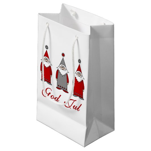 God Jul | Cute Funny Tomten Noors kerstfeest Klein Cadeauzakje (Voorkant Gekanteld)