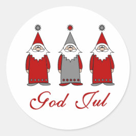 God Jul | Cute Funny Tomten Noors kerstfeest Ronde Sticker