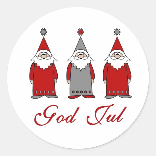 God Jul | Cute Funny Tomten Noors kerstfeest Ronde Sticker (Voorkant)
