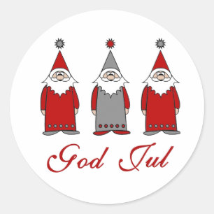 God Jul   Cute Funny Tomten Noors kerstfeest Ronde Sticker