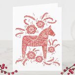 God Jul Dala Horse Holiday Card Feestdagen Kaart<br><div class="desc">Een traditioneel Zweeds of Noors folkartikel Dala Horse in rood en wit. Originele kunst van Nic Squirrell. Verander de groet en de naam van God jul om zich te personaliseren.</div>