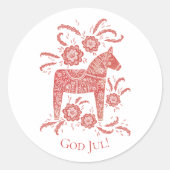 God Jul Dala Horse Red Feestdagen Ronde Sticker (Voorkant)