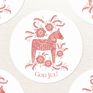 God Jul Dala Horse Red Feestdagen Ronde Sticker