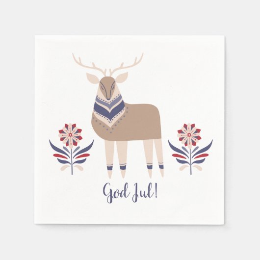 God jul Deer en Flowers Nordic Design Kerstmis | Servetten (Voorkant)