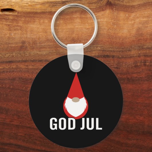 God Jul Gnome Tomte Vrolijk Kerstfeest Sleutelhanger (Voorkant)
