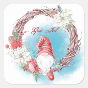 God Jul Gnome Wreath Vierkante Sticker