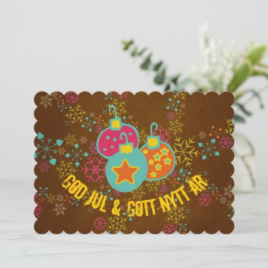 God Jul & Gott Nytt År Ornamenten Feestdagen Kaart (Staand voorkant)