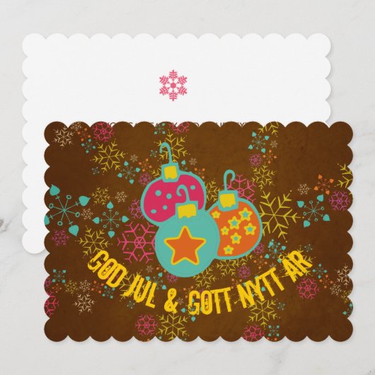 God Jul & Gott Nytt År Ornamenten Feestdagen Kaart (Voorkant / Achterkant)
