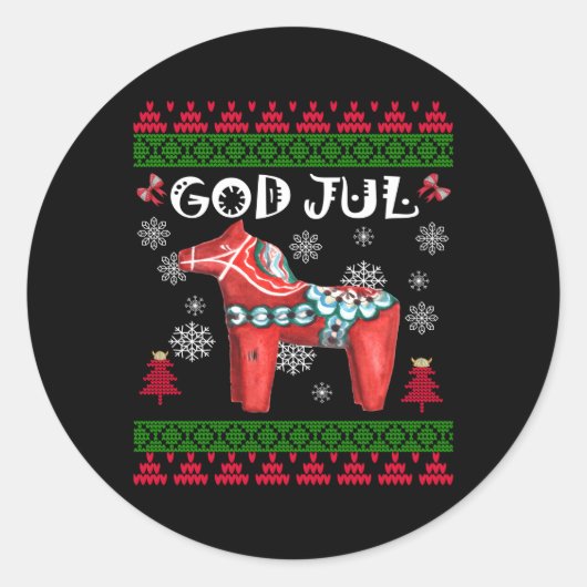 God Jul Lelijk Scandinavisch Dala Paard Ronde Sticker (Voorkant)