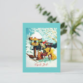 "God jul!" Nisse Feeds Little Birds Briefkaart (Staand voorkant)