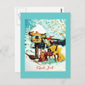 "God jul!" Nisse Feeds Little Birds Briefkaart (Voorkant / Achterkant)