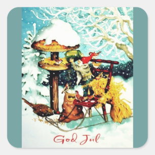 "God jul!" Nisse Feeds Little Birds Vierkante Sticker