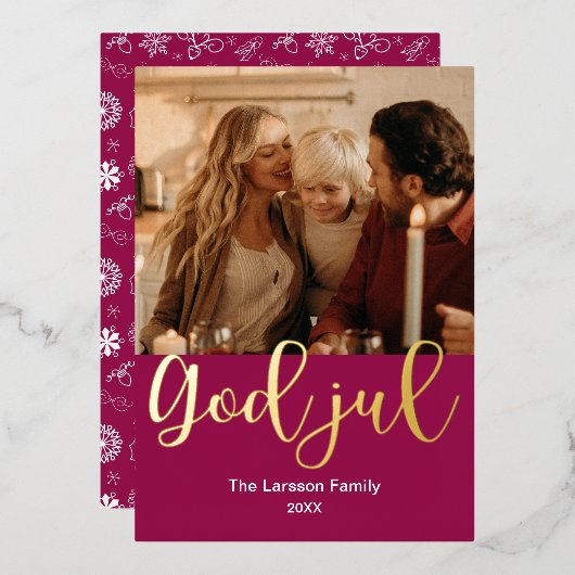 God jul, Noorse en Zweedse kerst Folie Feestdagenkaart (Voorkant / Achterkant)