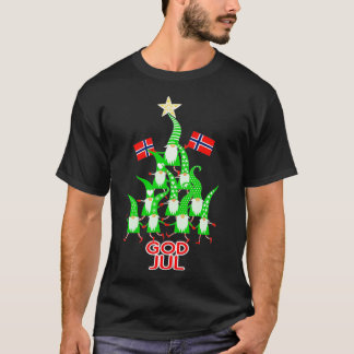 God Jul Nordic Gnomes Kerstboom Noorse vlag T-shirt