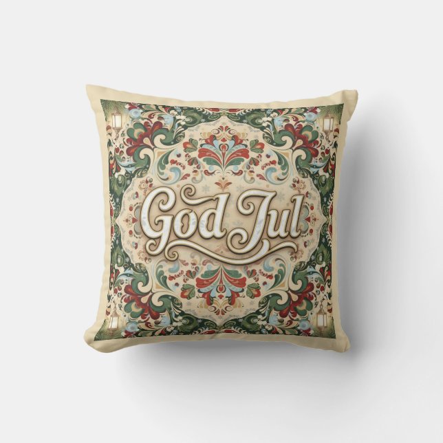 God Jul Norwegian Norway Christmas Throw Pillow Kussen (Voorkant)