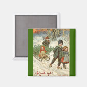 "God jul!" of kleine kinderen in de sneeuw Magneet (Voorkant / Achterkant)