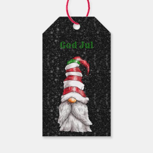 God Jul Red Gnome Cadeaulabel (Voorkant)