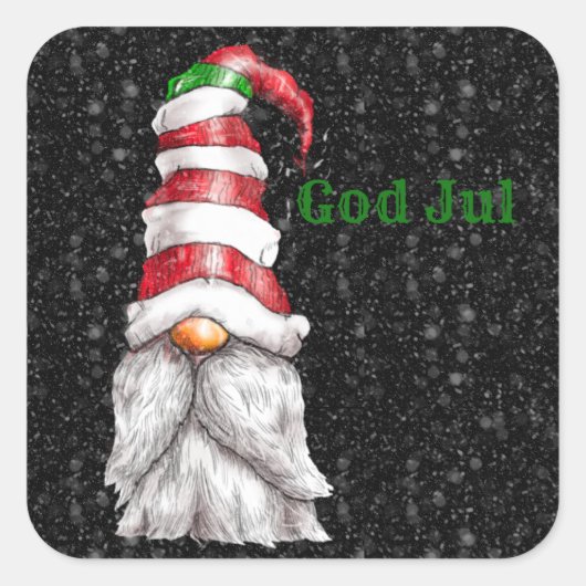 God Jul Red Gnome Square Sticker (Voorkant)