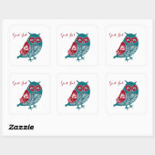 God jul Scandinavian Blue en Red Owl Vierkante Sticker (Vel)