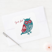 God jul Scandinavian Blue en Red Owl Vierkante Sticker (Envelop)